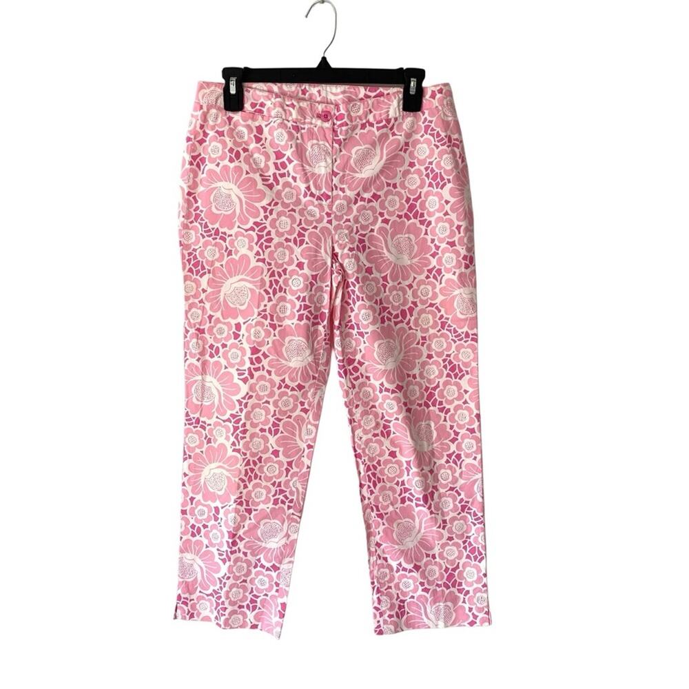 Vintage Lilly Pulitzer Pink White Flower Floral Slim
fit Crop Pants size 6